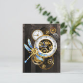 Faire-part Horloge à vapeur avec libellule mécanique (Debout devant)