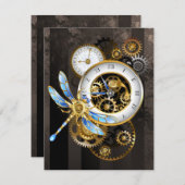 Faire-part Horloge à vapeur avec libellule mécanique (Devant / Derrière)