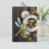 Faire-part Horloge à vapeur avec libellule mécanique (Debout devant)