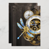 Faire-part Horloge à vapeur avec libellule mécanique (Devant / Derrière)