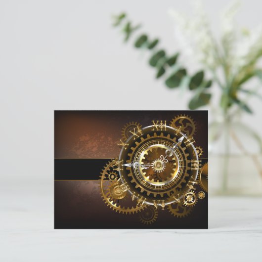 Faire-part Horloge Steampunk avec des engrenages anciens (Debout devant)
