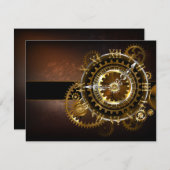 Faire-part Horloge Steampunk avec des engrenages anciens (Devant / Derrière)