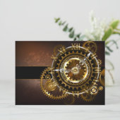 Faire-part Horloge Steampunk avec des engrenages anciens (Debout devant)