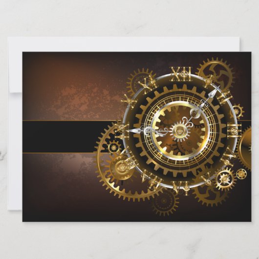 Faire-part Horloge Steampunk avec des engrenages anciens (Devant)
