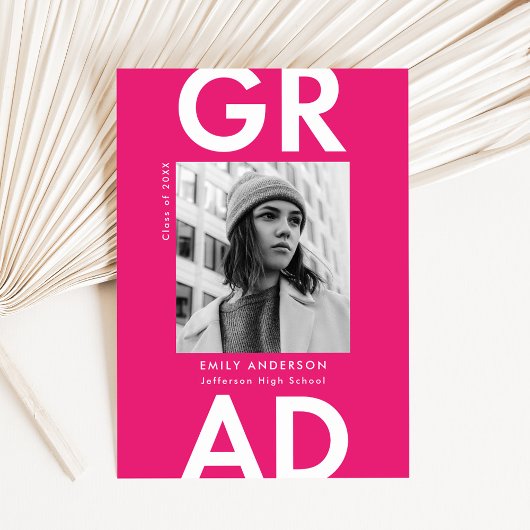 Faire-part Hot Pink | Diplôme Gras Grad Photo