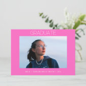 Faire-part hot rose simple grise école photo diplômé (Debout devant)