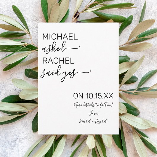 Faire-part Il a demandé, elle a dit oui, simple annonce de fi