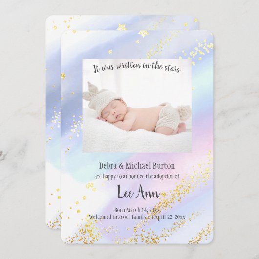 Faire-part Il A Été Écrit Dans Les Étoiles Adoption Annou (Devant / Derrière)