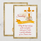 Faire-part Il Est Ressuscité Croix De Pâques, Fleurs, Pâques  (Devant / Derrière)