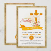 Faire-part Il Est Ressuscité Croix De Pâques, Fleurs, Pâques  (Devant / Derrière)