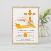 Faire-part Il Est Ressuscité Croix De Pâques, Fleurs, Pâques (Debout devant)