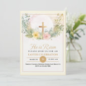 Faire-part Il Est Ressuscité Fleurs D'Aquarelle De Pâques, Re (Debout devant)