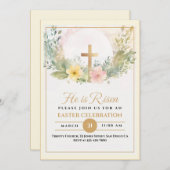 Faire-part Il Est Ressuscité Fleurs D'Aquarelle De Pâques, Re (Devant / Derrière)