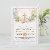 Faire-part Il est ressuscité Religieux Pâques aquarelle Flora (Debout devant)