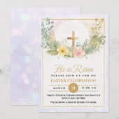 Faire-part Il est ressuscité Religieux Pâques aquarelle Flora (Devant / Derrière)