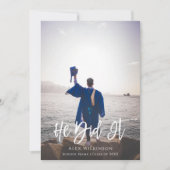 Faire-part Il L'A Fait Script Moderne Guy Photo Graduation (Devant)