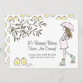 Faire-part Il pleut Bébés rose Parapluie Maman Grossesse (Devant / Derrière)