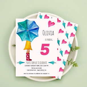 Faire-part Illustration d'aquarelle moderne de fille paraplui