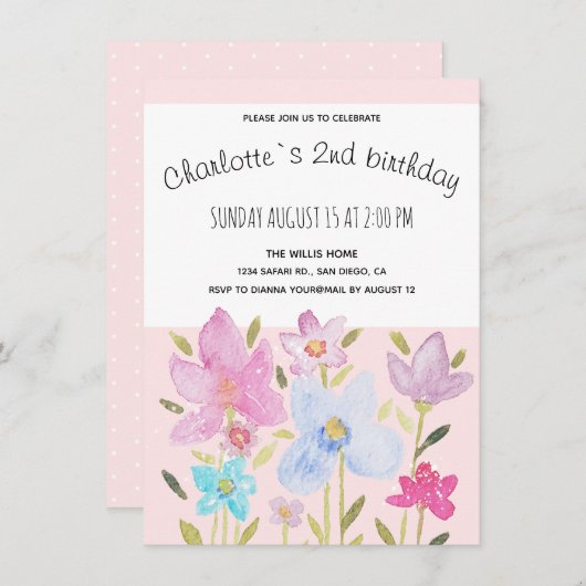 Faire-part Illustration Fleur sauvage d'aquarelle moderne (Devant / Derrière)