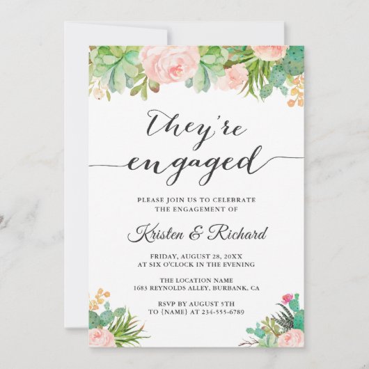 Faire-part Ils sont engagés Fiançailles floraux de Cactus Suc (Devant)