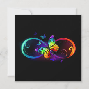 Faire-part Infini vibrant avec papillon arc-en-ciel sur noir