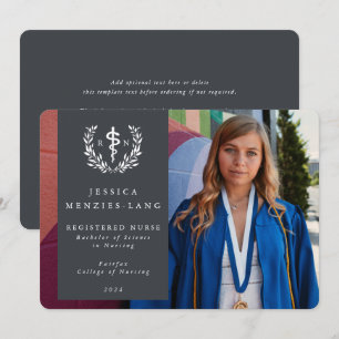 Faire-part Infirmière inscrite Grey Asclepius Graduation Phot