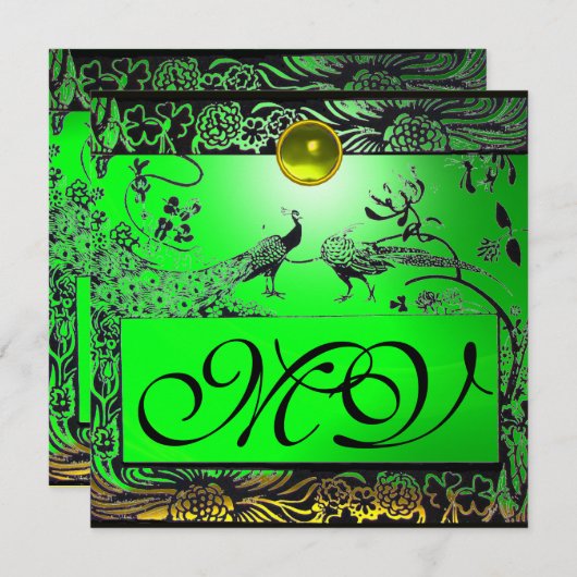 Faire-part INSÉPARABLES mariages MONOGRAM jaune noir émeraude (Devant / Derrière)