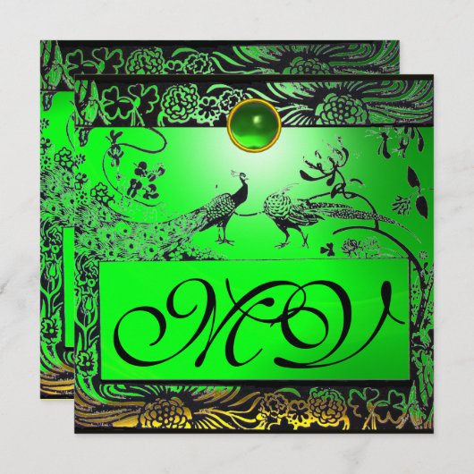 Faire-part INSÉPARABLES mariages MONOGRAM jaune noir émeraude (Devant / Derrière)