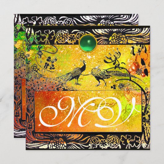 Faire-part INSÉPARABLES mariages MONOGRAM jaune noir émeraude (Devant / Derrière)