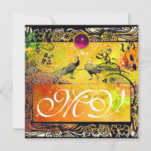 Faire-part INSÉPARABLES mariages MONOGRAM noir jaune rose rub (Devant)