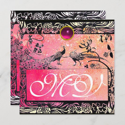 Faire-part INSÉPARABLES mariages MONOGRAM noir jaune rose rub (Devant / Derrière)