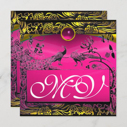 Faire-part INSÉPARABLES mariages MONOGRAM noir jaune rose rub (Devant / Derrière)
