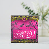 Faire-part INSÉPARABLES mariages MONOGRAM noir jaune rose rub (Debout devant)