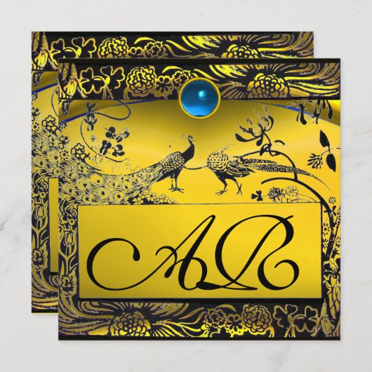 Faire-part INSÉPARABLES mariages MONOGRAM noir jaune topaz (Devant / Derrière)