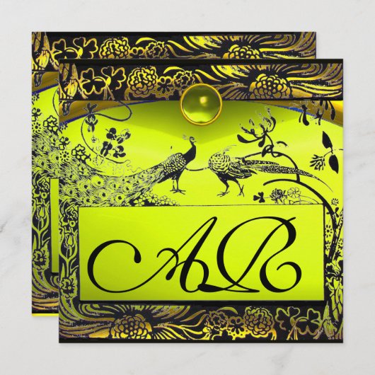 Faire-part INSÉPARABLES mariages MONOGRAM noir jaune topaz (Devant / Derrière)