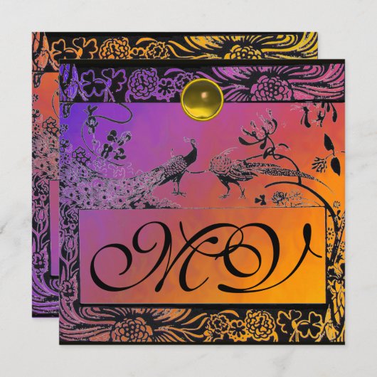 Faire-part INSÉPARABLES mariages MONOGRAM noir jaune violet (Devant / Derrière)