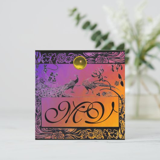 Faire-part INSÉPARABLES mariages MONOGRAM noir jaune violet (Debout devant)