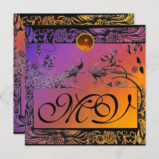 Faire-part INSÉPARABLES mariages MONOGRAM noir jaune violet (Devant / Derrière)