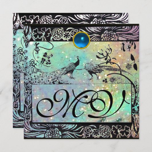 Faire-part INSÉPARABLES mariages MONOGRAM noir vert bleu or (Devant / Derrière)