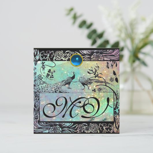 Faire-part INSÉPARABLES mariages MONOGRAM noir vert bleu or (Debout devant)