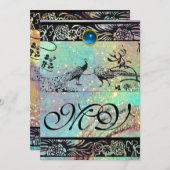 Faire-part INSÉPARABLES mariages MONOGRAM noir vert bleu or (Devant / Derrière)