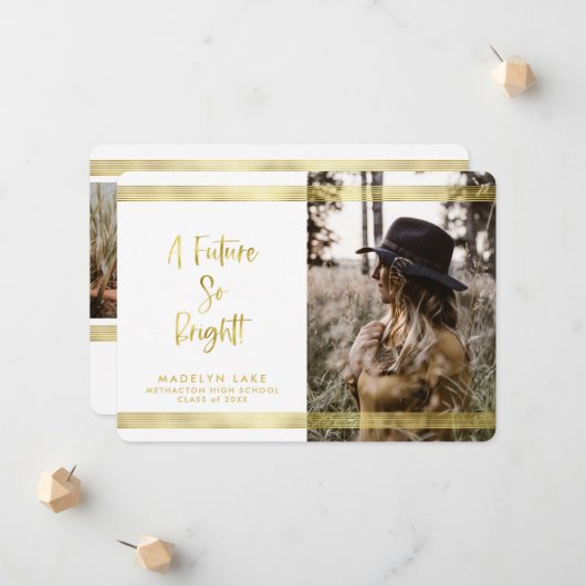 Faire-part Inspirational Gold Stripe Photo Graduation (Devant/Arrière en situation)