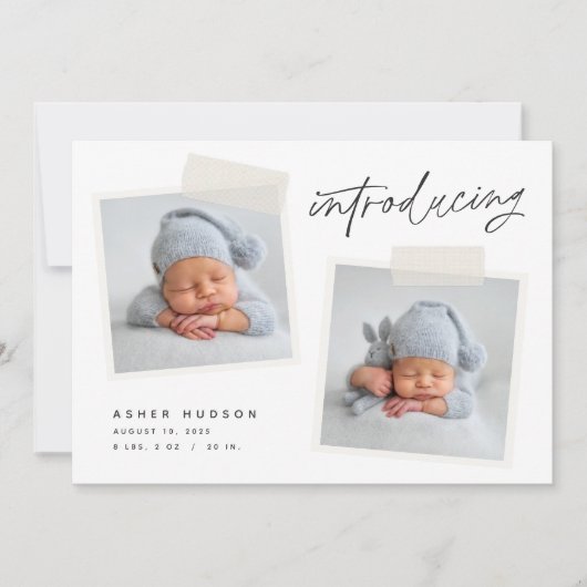 Faire-part Instantané | Naissance moderne Décontractée de deu (Devant)