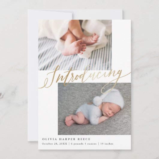 Faire-part Introduction Multi Photo Gold Script naissance (Devant)