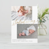 Faire-part Introduction Multi Photo Gold Script naissance (Debout devant)