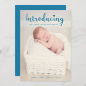 Faire-part Introduire la main Lettering Blue Baby Boy Elegant (Devant / Derrière)