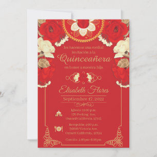 Faire-part Invitacion Charro Invitation, en rouge et or