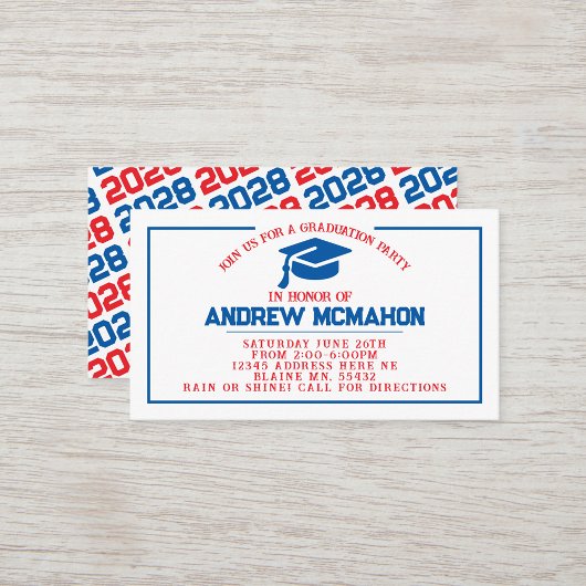 Faire-part Invitation Red & Blue Graduation Insére