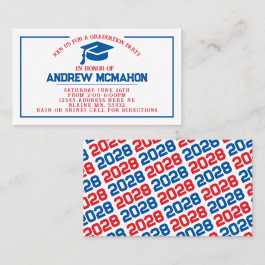 Faire-part Invitation Red & Blue Graduation Insére (Devant / Derrière)