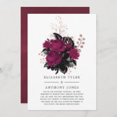 Faire-part Invité de mariage réduit avec floral Marsala et or (Devant / Derrière)